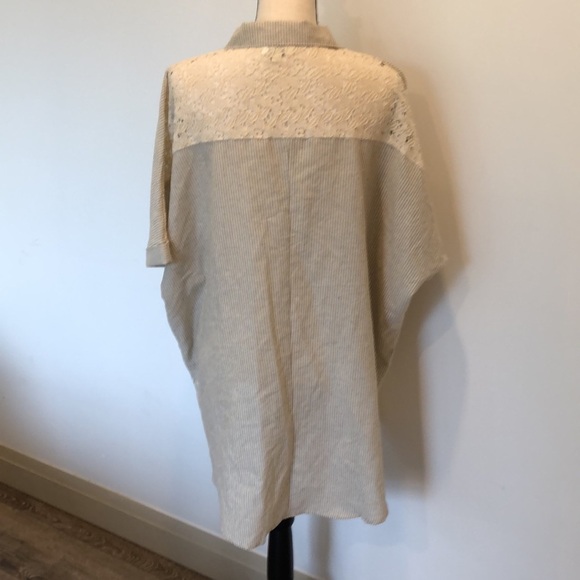 Umgee striped shirt beige with lace pattern SZ  L button down - Picture 5 of 10